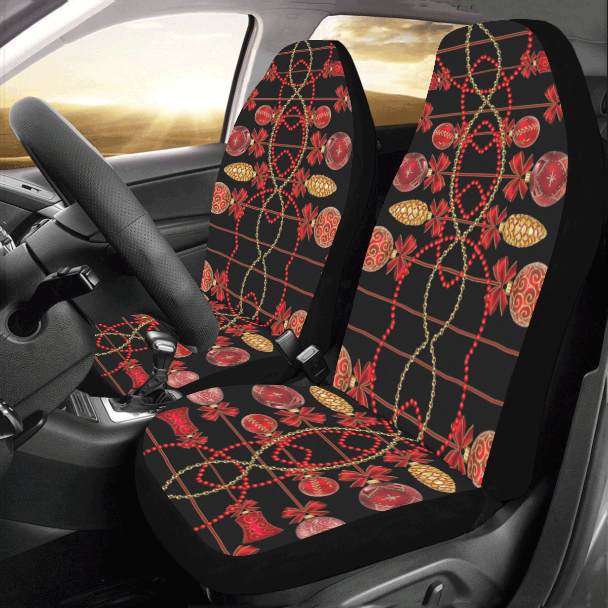 Red and Gold Christmas Ornaments Car Seat Covers (Set of 2)