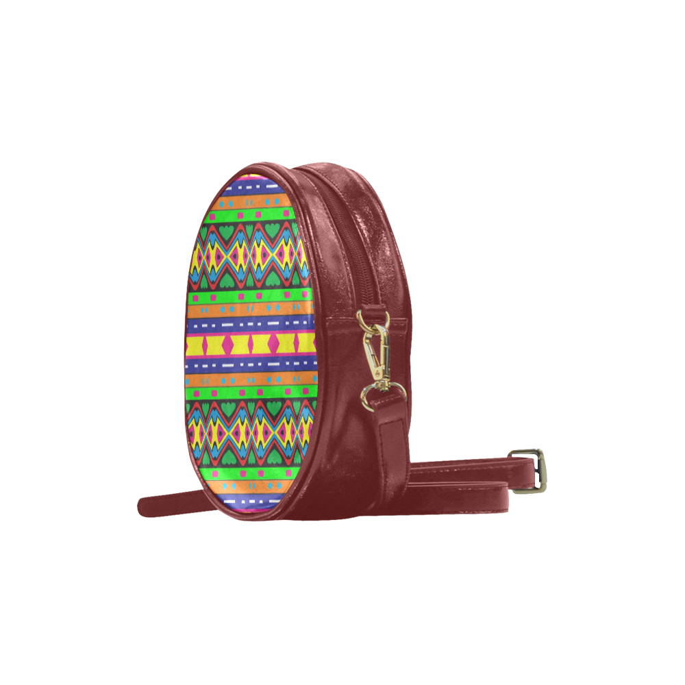 Distorted colorful shapes and stripes Round Sling Bag (Model 1647)