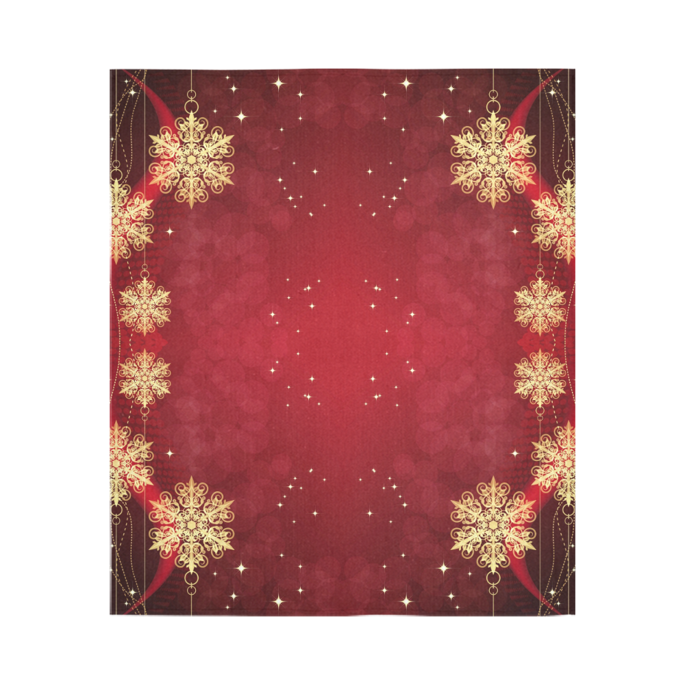 Golden Christmas Snowflake Ornaments on Red Cotton Linen Wall Tapestry 51"x 60"