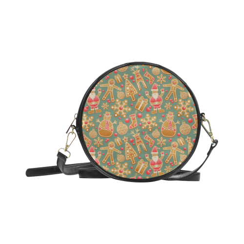 Christmas Gingerbread Icons Pattern Round Sling Bag (Model 1647)