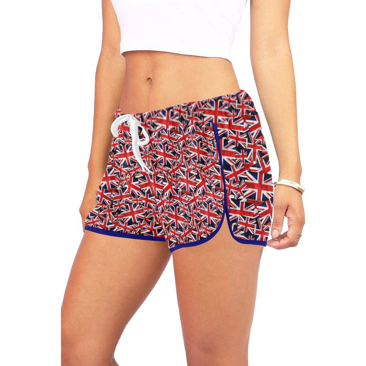 British Union Jack UK Flags (Blue Trim) Women's All Over Print Relaxed Shorts (Model L19)