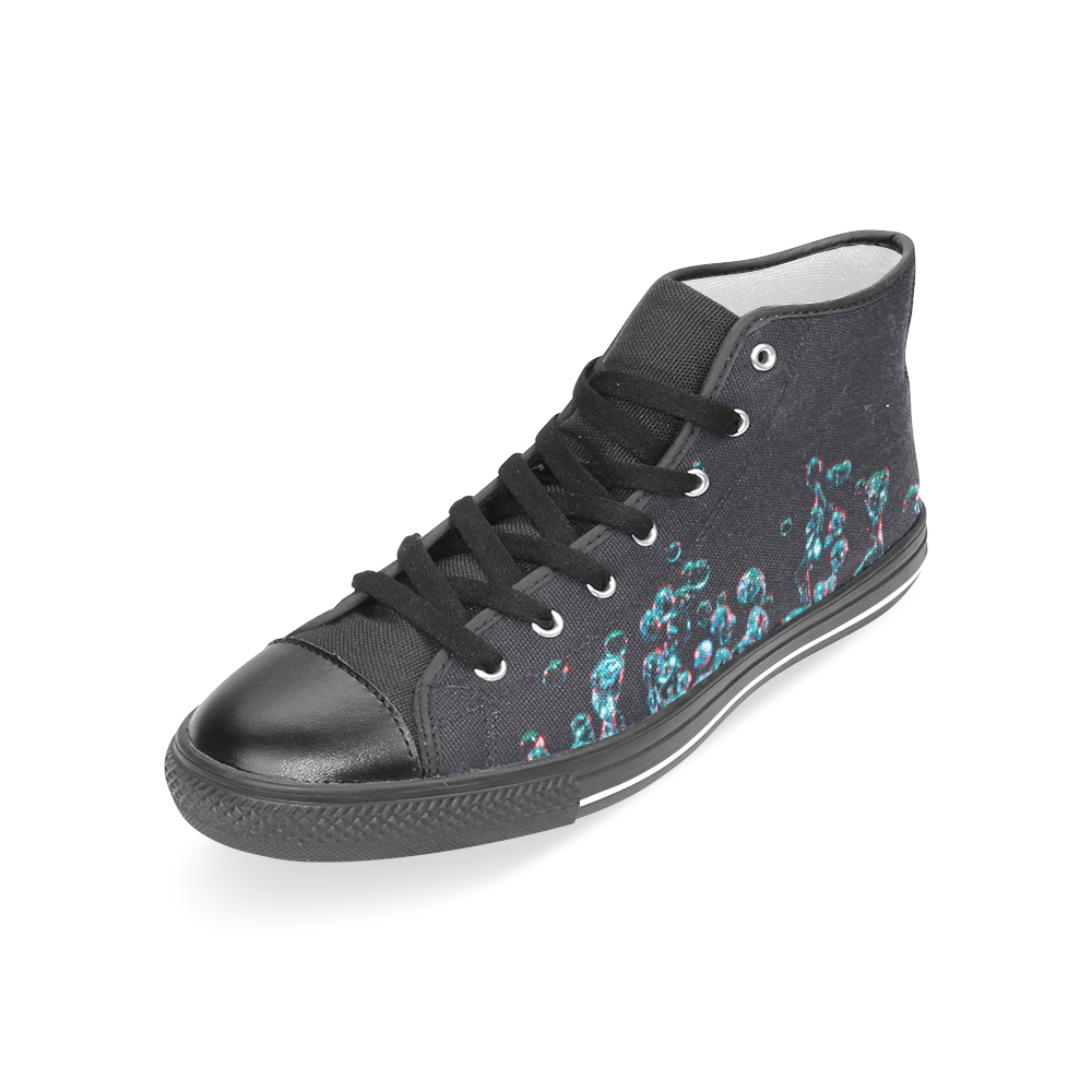Blue Bubbles on Black Background Photo Women's Classic High Top Canvas Shoes (Model 017)
