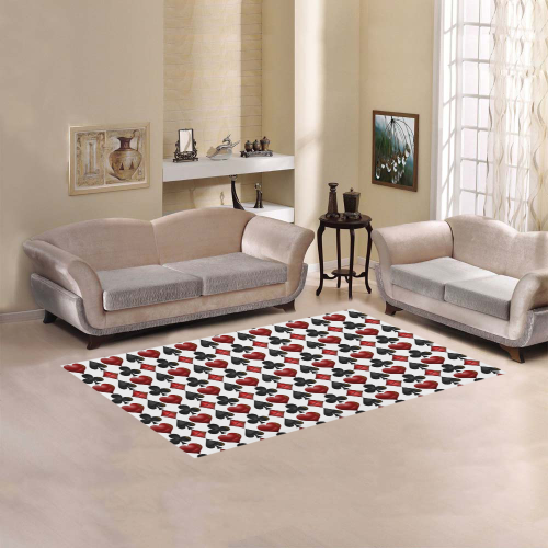Las Vegas Black and Red Casino Poker Card Shapes on White Area Rug 5'x3'3''