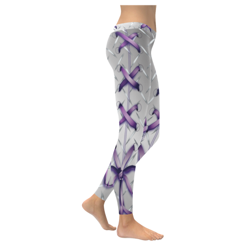 Purple Ribbon Women's Low Rise Leggings (Invisible Stitch) (Model L05)