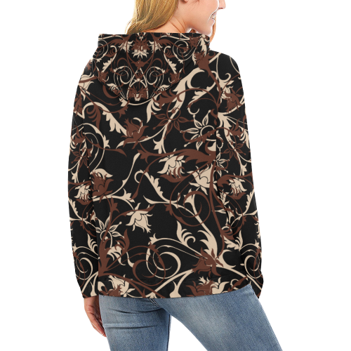 plants and flowers black All Over Print Hoodie for Women (USA Size) (Model H13)