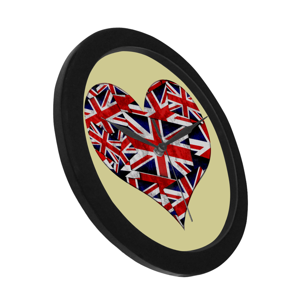 Union Jack British UK Flag Heart Yellow Circular Plastic Wall clock