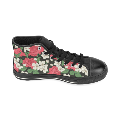Pink, White and Black Floral High Top Canvas Shoes for Kid (Model 017)