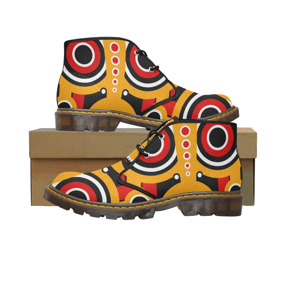 Red Yellow Tiki Tribal Women's Canvas Chukka Boots/Large Size (Model 2402-1)
