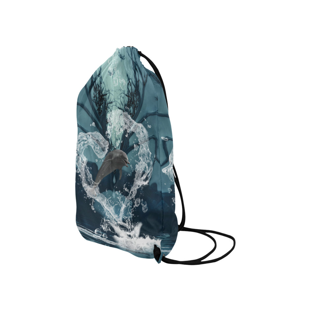 Dolphin jumping by a heart Small Drawstring Bag Model 1604 (Twin Sides) 11"(W) * 17.7"(H)