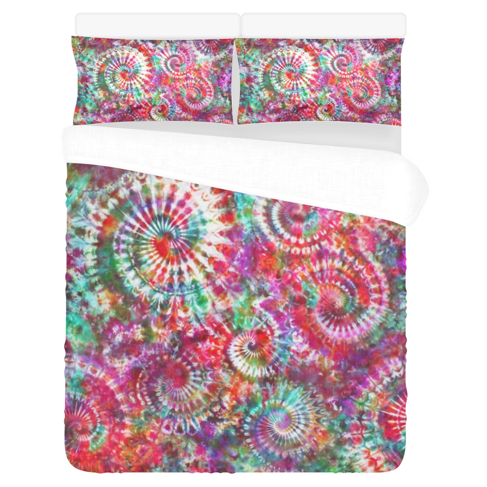 Rainbow Tie Dye Psychedelic Twists 3-Piece Bedding Set