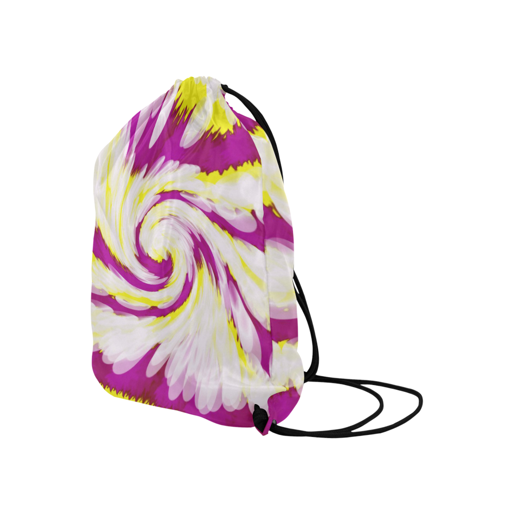 Pink Yellow Tie Dye Swirl Abstract Large Drawstring Bag Model 1604 (Twin Sides)  16.5"(W) * 19.3"(H)