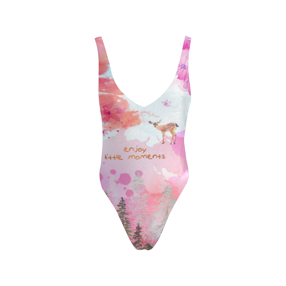 Little Deer in the Magic Pink Forest Sexy Low Back One-Piece Swimsuit (Model S09)