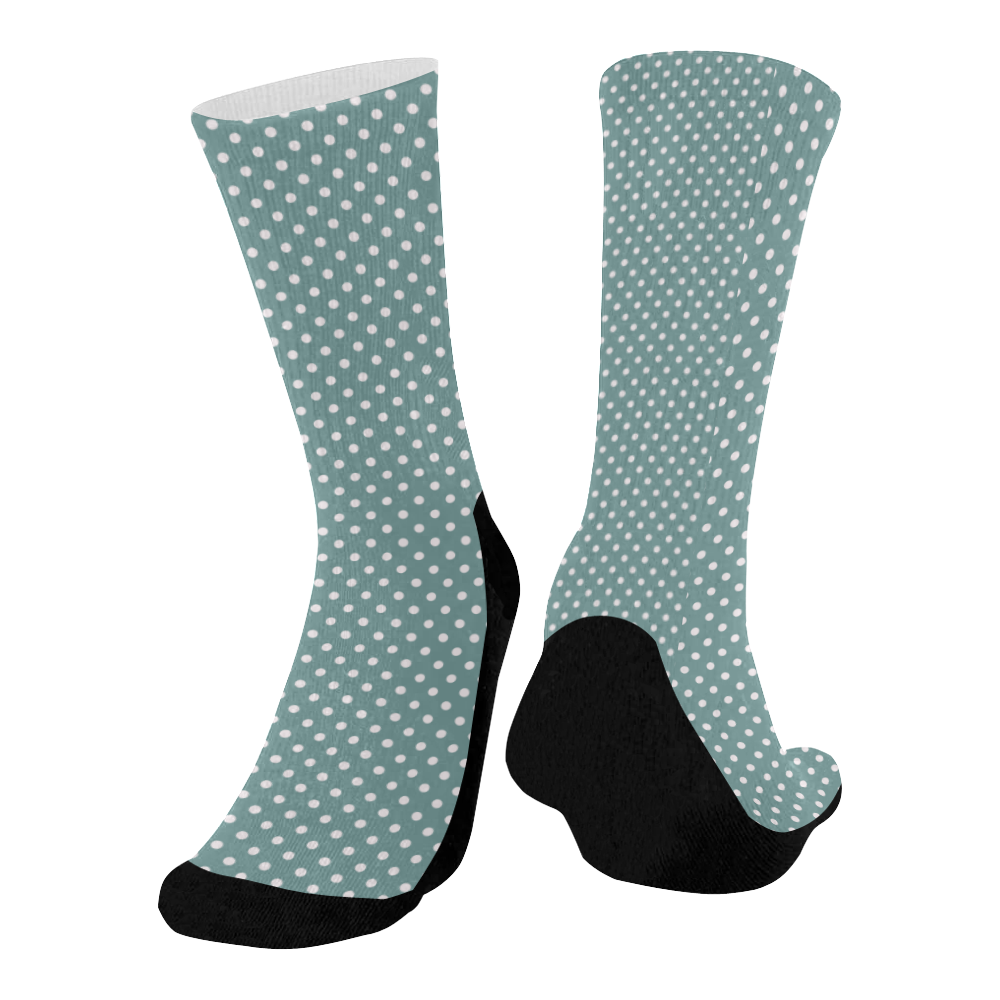 Silver blue polka dots Mid-Calf Socks (Black Sole)