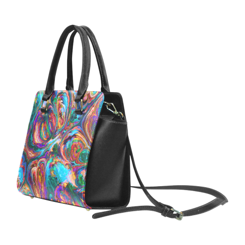 Handmade Colorful Paint Strokes Handbag Rivet Shoulder Handbag (Model 1645)