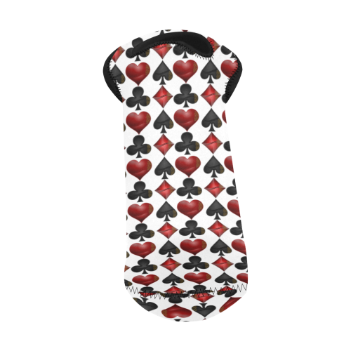 Las Vegas Black and Red Casino Poker Card Shapes on White Neoprene Wine Bag