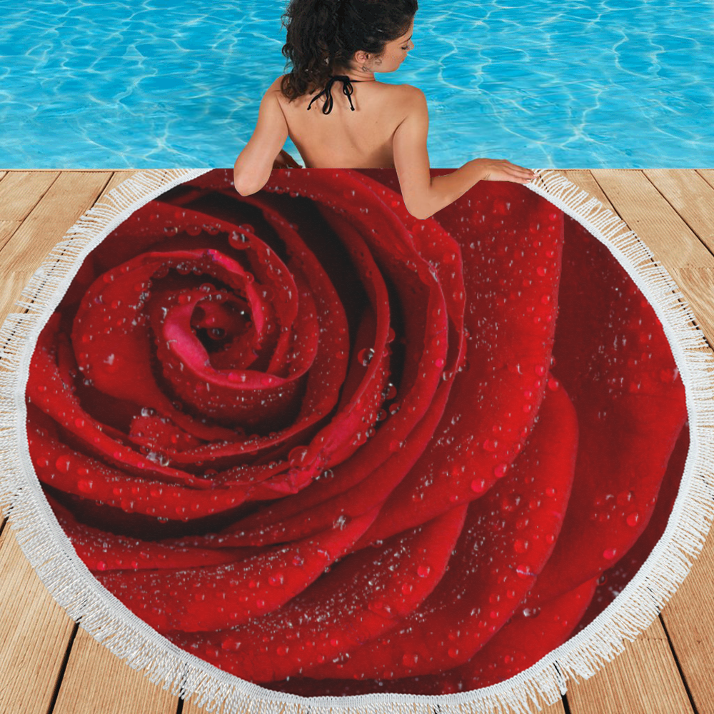 Red rosa Circular Beach Shawl 59"x 59"