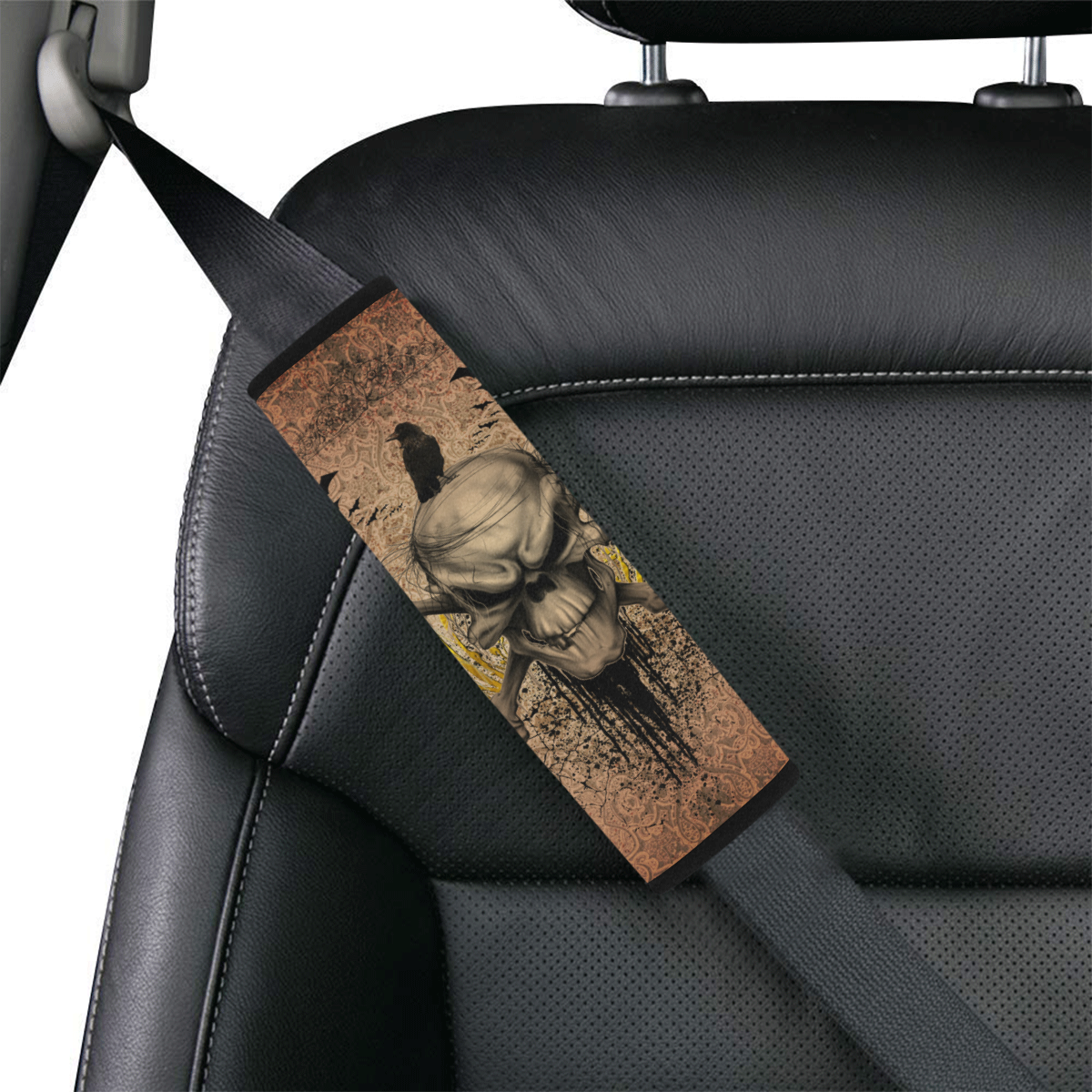 The scary skull with crow Car Seat Belt Cover 7''x8.5''