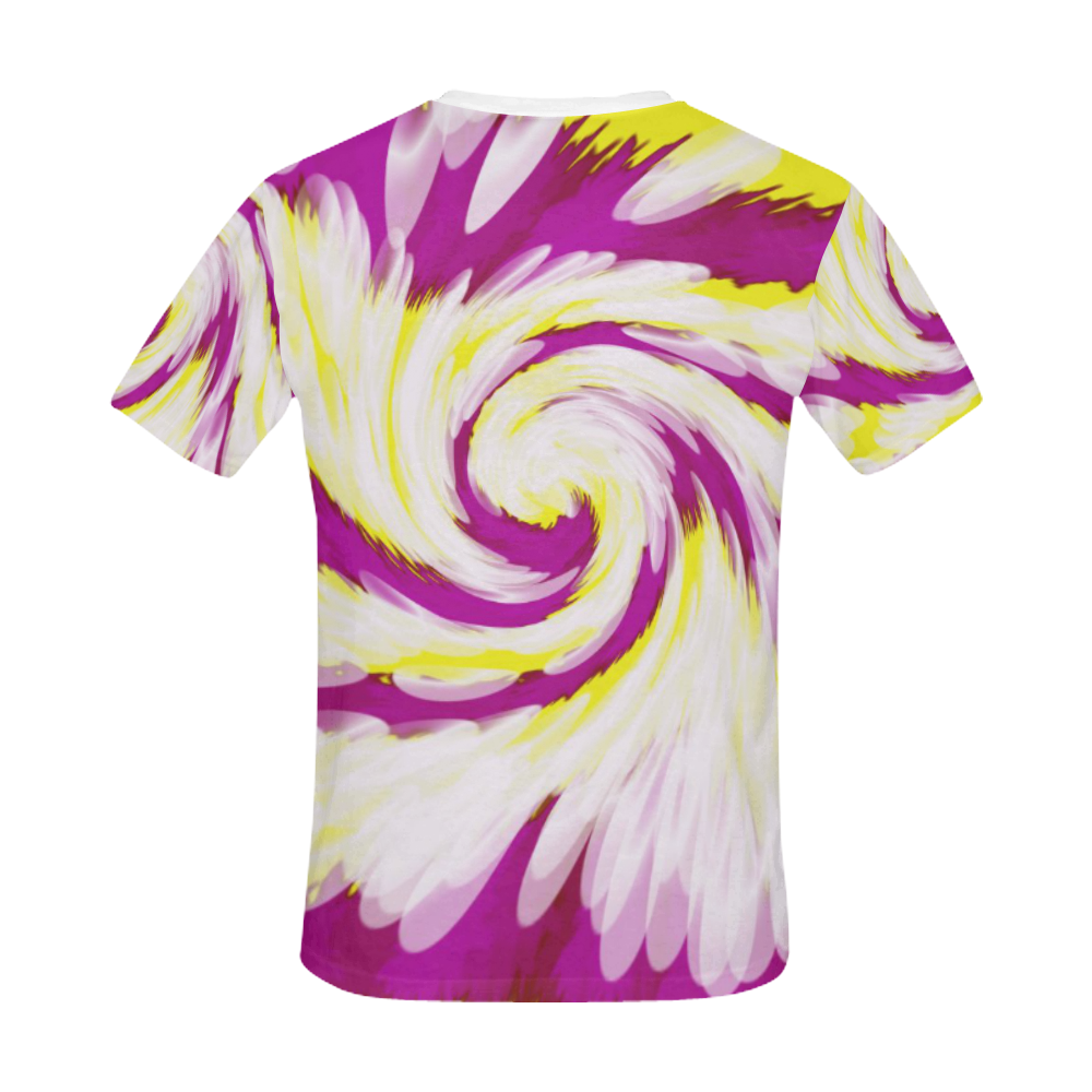 Pink Yellow Tie Dye Swirl Abstract All Over Print T-Shirt for Men/Large Size (USA Size) Model T40)