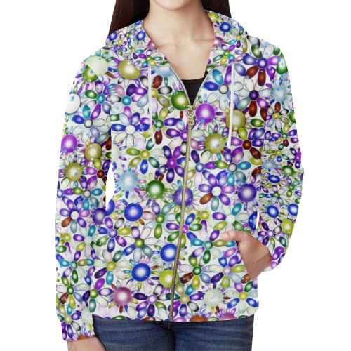 Vivid floral pattern 4181B by FeelGood All Over Print Full Zip Hoodie for Women (Model H14)
