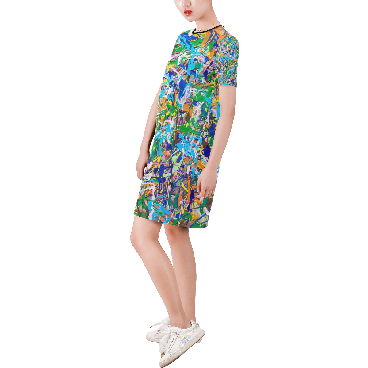 Chill Short-Sleeve Round Neck A-Line Dress (Model D47)