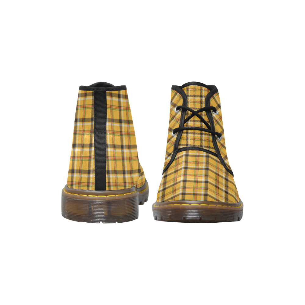 Yellow Tartan (Plaid) Women's Canvas Chukka Boots/Large Size (Model 2402-1)