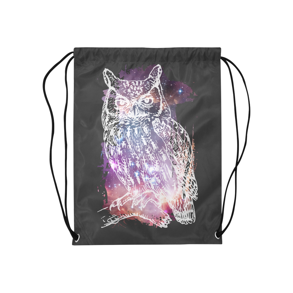 Cosmic Owl - Galaxy - Hipster Medium Drawstring Bag Model 1604 (Twin Sides) 13.8"(W) * 18.1"(H)