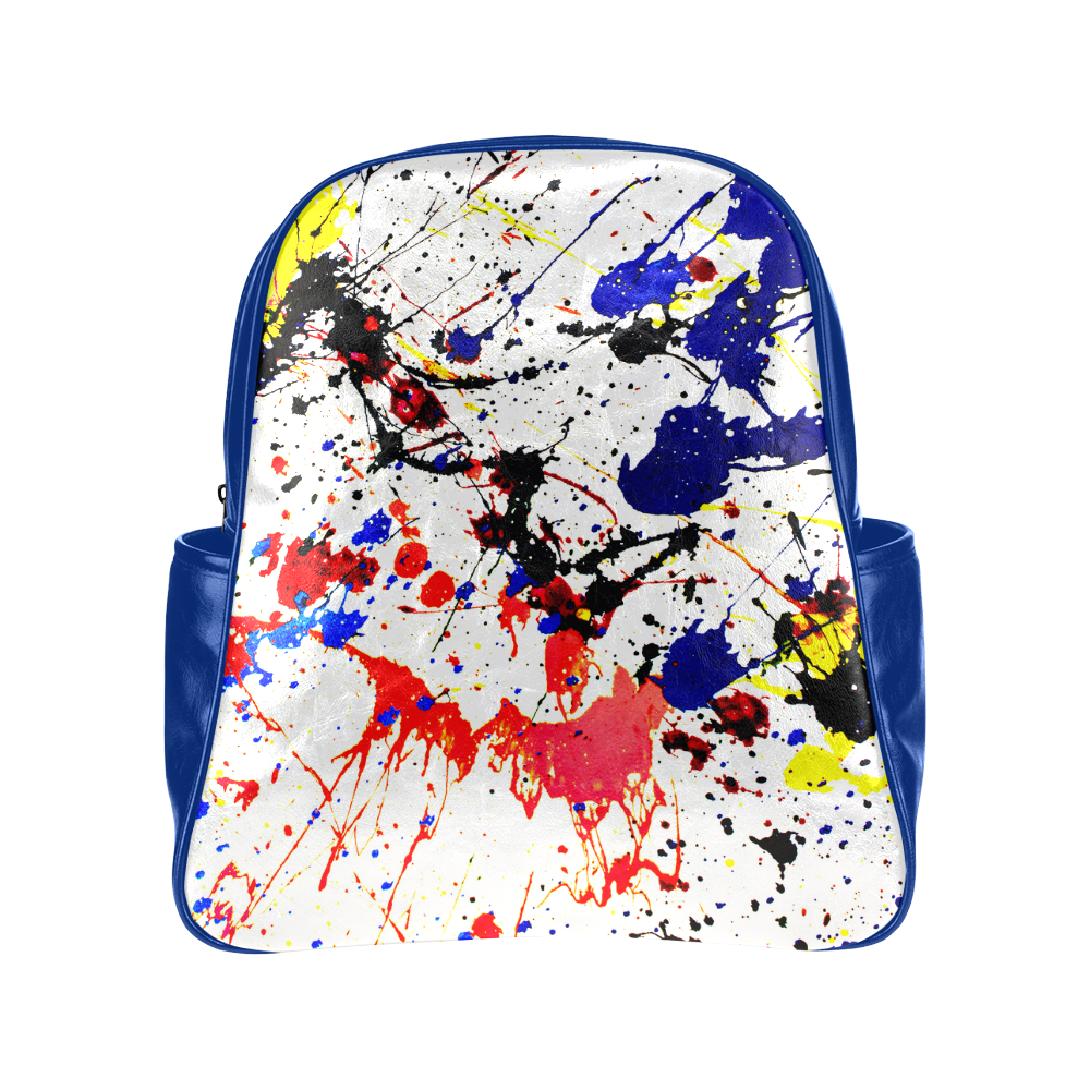Blue & Red Paint Splatter (Blue) Multi-Pockets Backpack (Model 1636)