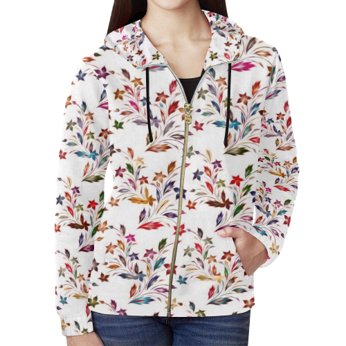 Vivid floral pattern 4182B by FeelGood All Over Print Full Zip Hoodie for Women (Model H14)