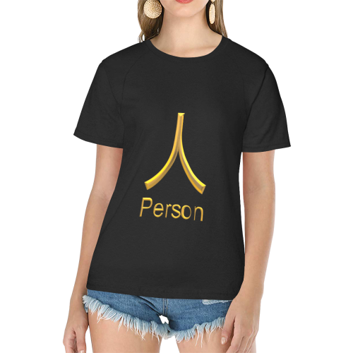 s-Golden Asian Symbol for Person Women's Raglan T-Shirt/Front Printing (Model T62)