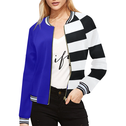 Blue and Stripes Mixed Print All Over Print Bomber Jacket for Women (Model H21)