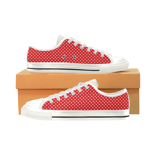 Red polka dots Low Top Canvas Shoes for Kid (Model 018)