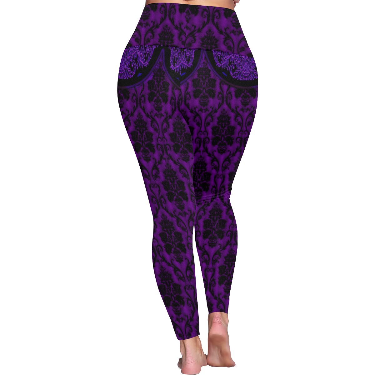 Gothic Victorian Black'n Lilac Pattern Women's Plus Size High Waist Leggings (Model L44)