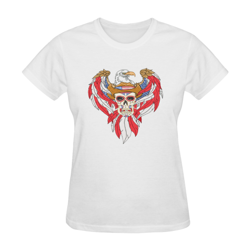 American Eagle Sugar Skull White Women's T-Shirt in USA Size (Two Sides Printing)