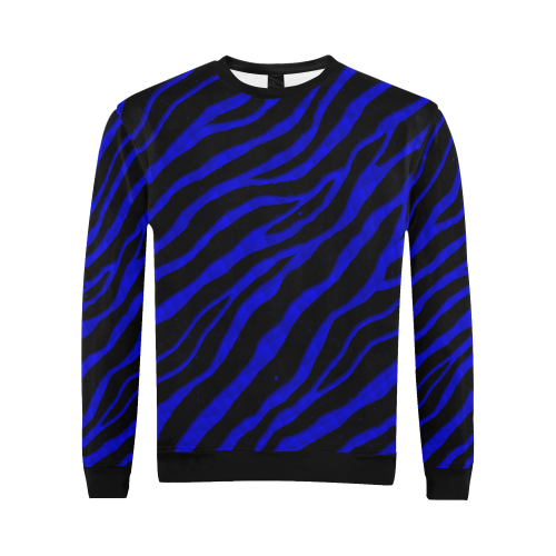 Ripped SpaceTime Stripes - Blue All Over Print Crewneck Sweatshirt for Men/Large (Model H18)