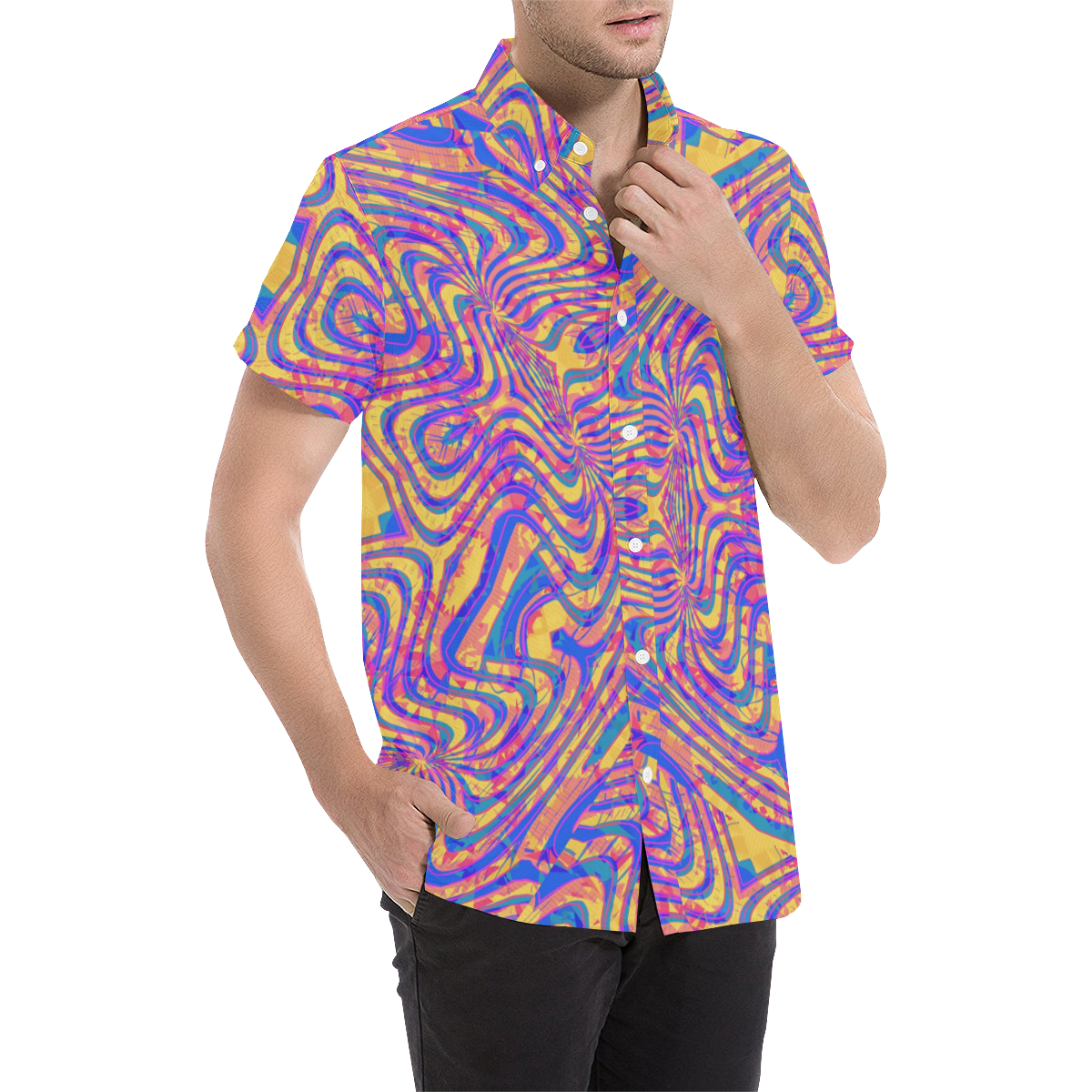 Psychedelic Slam Button Down Men's All Over Print Short Sleeve Shirt (Model T53)
