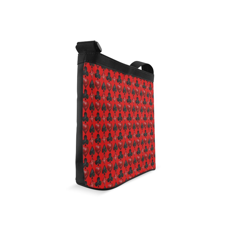 Las Vegas Black and Red Casino Poker Card Shapes on Red Crossbody Bags (Model 1613)