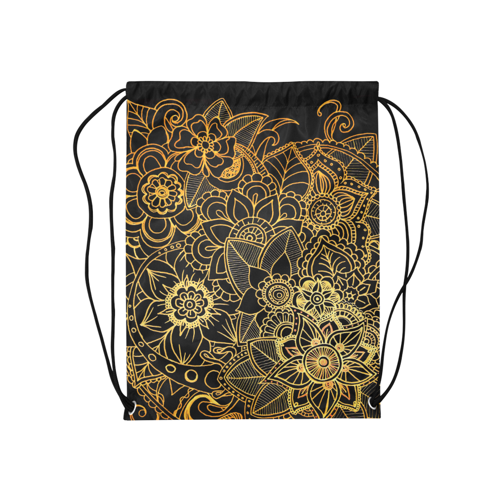 Floral Doodle Gold G523 Medium Drawstring Bag Model 1604 (Twin Sides) 13.8"(W) * 18.1"(H)