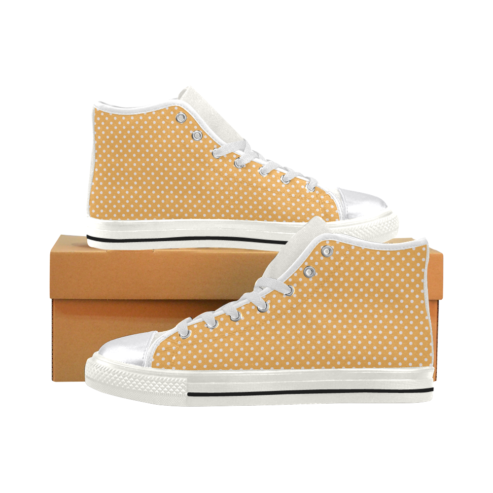 Yellow orange polka dots Women's Classic High Top Canvas Shoes (Model 017)
