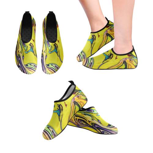 Yellow marble Women's Slip-On Water Shoes (Model 056)