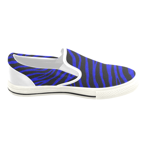 Ripped SpaceTime Stripes - Blue Women's Slip-on Canvas Shoes/Large Size (Model 019)