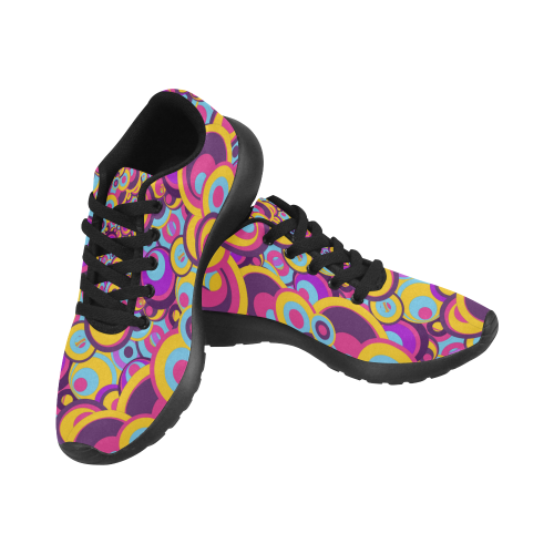 Retro Circles Groovy Violet, Yellow, Blue Colors Women’s Running Shoes (Model 020)
