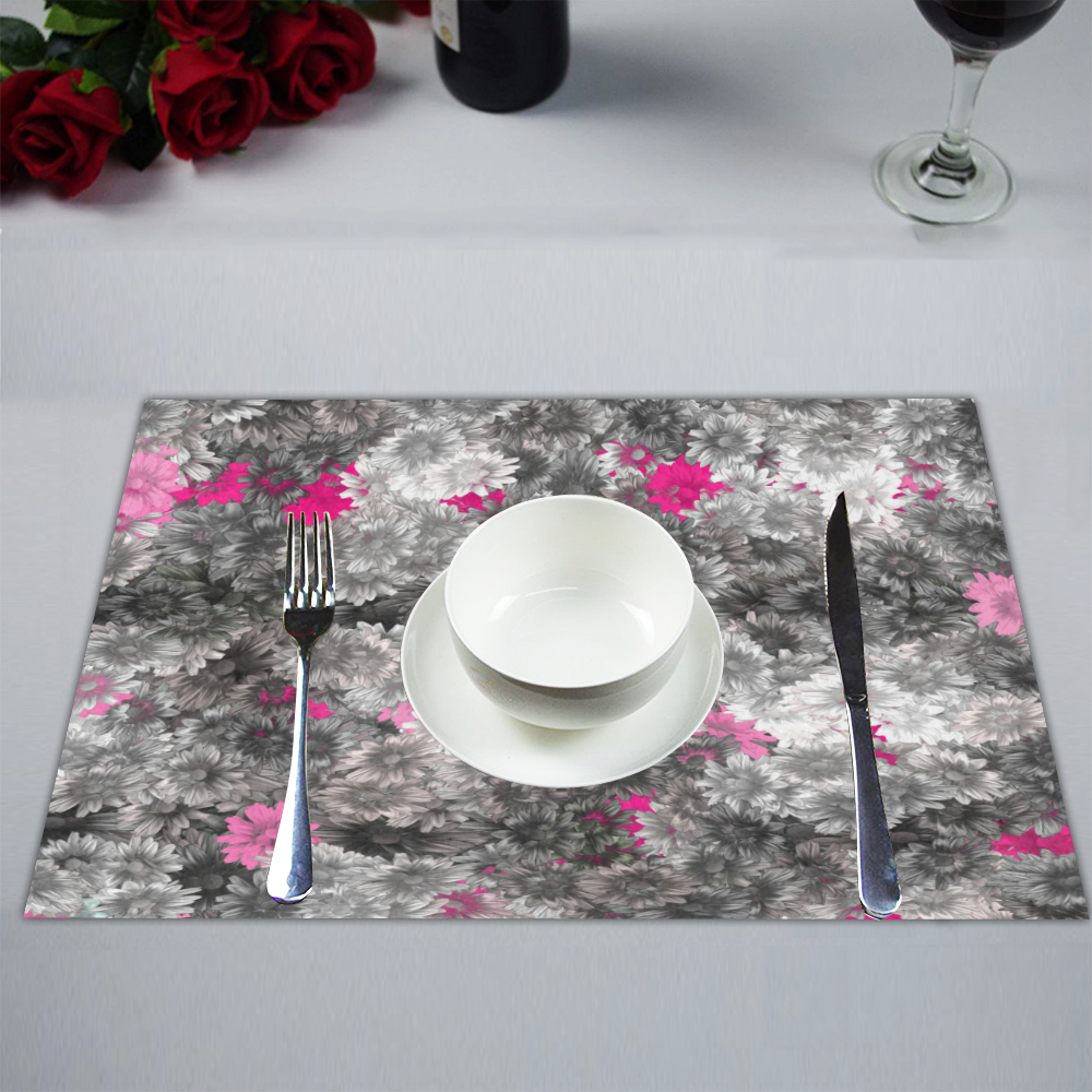 Pink and Gray Floral Art Placemat 14’’ x 19’’ (Two Pieces)