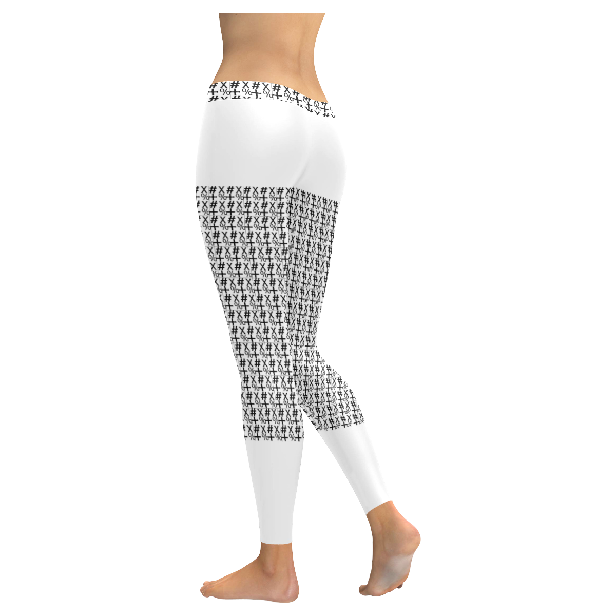 NUMBERS Collection Symbols White/Black Women's Low Rise Leggings (Invisible Stitch) (Model L05)