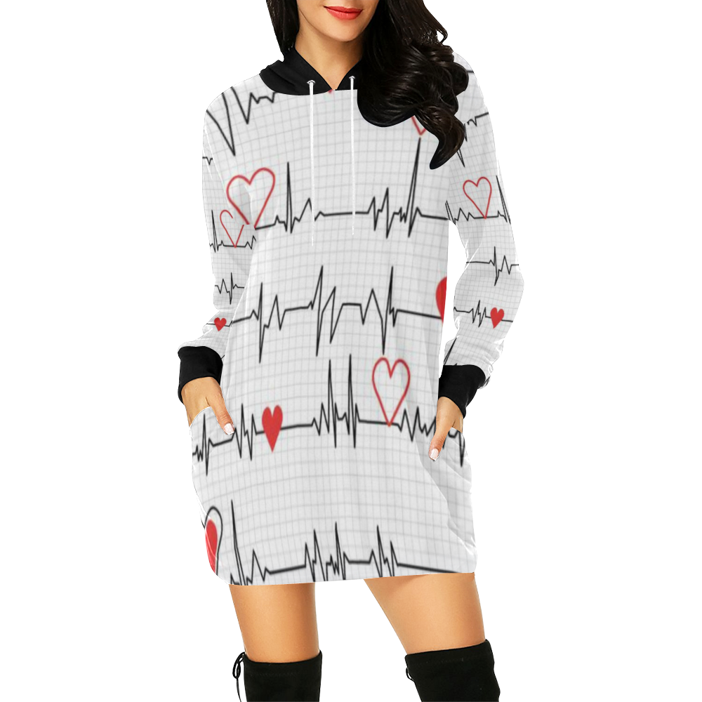 Ekg Hoodie All Over Print Hoodie Mini Dress (Model H27)