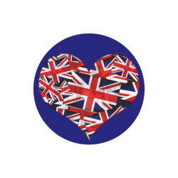 Union Jack British UK Flag Heart Blue Round Mousepad