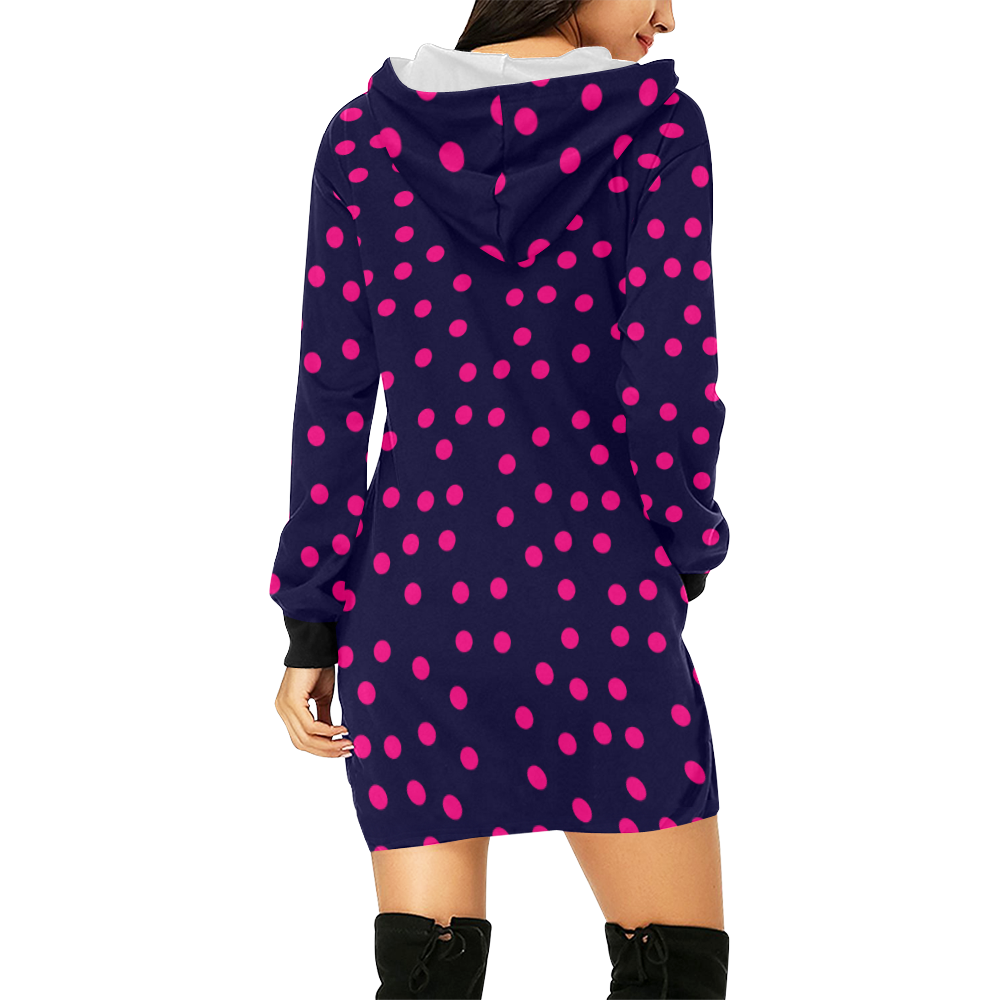 Pink Polka-Dot Hoodie Mini Dress All Over Print Hoodie Mini Dress (Model H27)