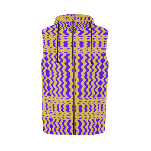 Purple Yellow Modern  Waves Lines All Over Print Sleeveless Zip Up Hoodie for Men (Model H16)