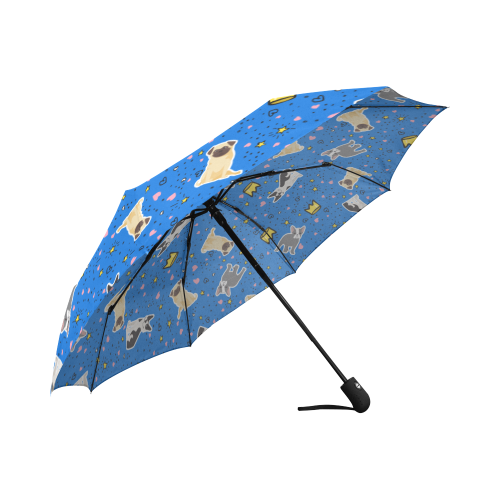 Pugs, Frenchies, Bostons on Blue Auto Umbrella Auto-Foldable Umbrella (Model U04)