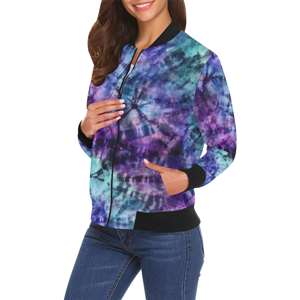 Midnight Tie Dye All Over Print Bomber Jacket for Women (Model H19)
