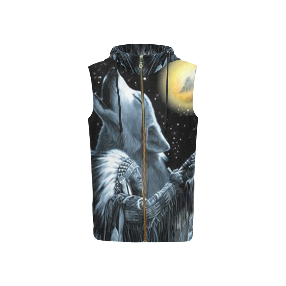 Embrace The Wolf Spirit All Over Print Sleeveless Zip Up Hoodie for Women (Model H16)